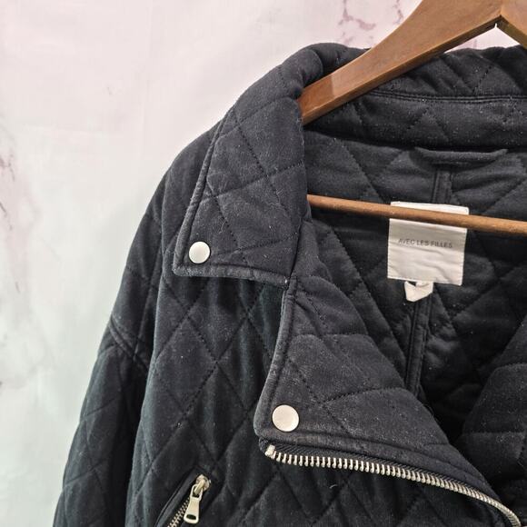 Anthropologie Coat Womens Large Black Crop Quilted Moto Avec Les Filles - Picture 2 of 11